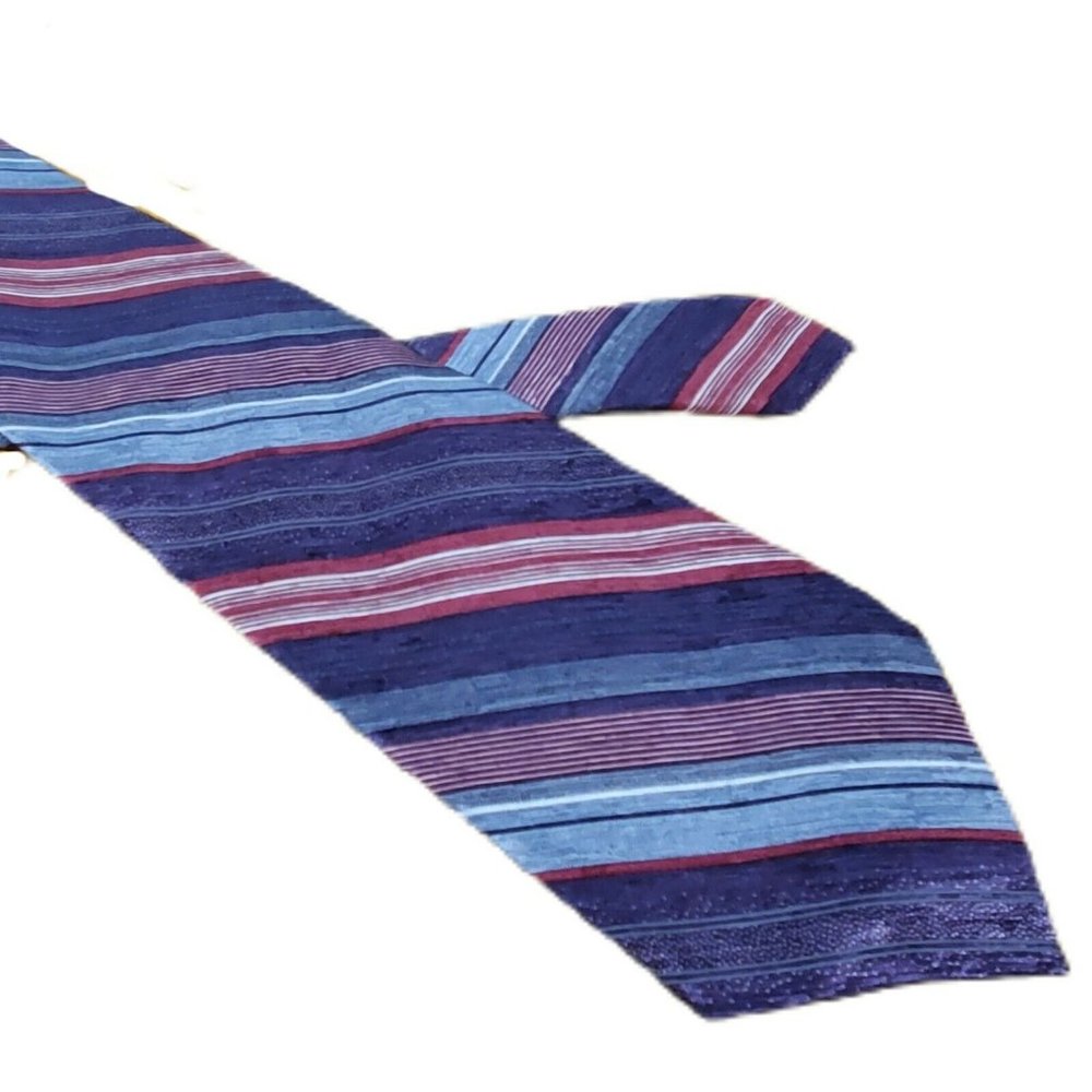 Ferucci Mens Silk Necktie Purple Blue Burgundy Striped Hand Made Classic Tie